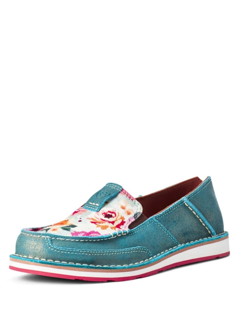 Ariat Cruiser slip on shoe flat loafer pool blue floral pink yellow canvas 8 MED - Picture 2 of 16